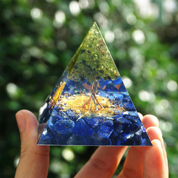 Olivenorma Tree of Life Peridot With Lapis Lazuli Orgone Pyramid - image 1