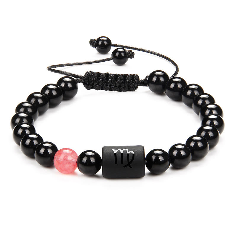 Olivenorma Natural Black Onyx Zodiac Men Woven Bracelet - Strawberry Quartz&Black Onyx - image 12