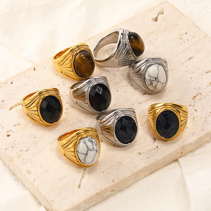 Olivenorma Stainless Steel Natural Gemstone Ring  - image 0