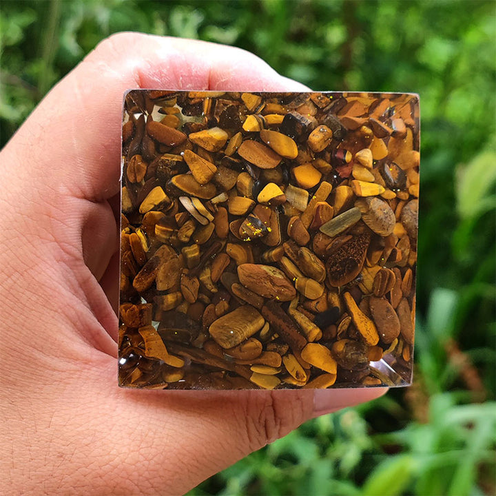 Olivenorma Tiger Eye with Peridot Tree Of Life Orgone Pyramid - image 4