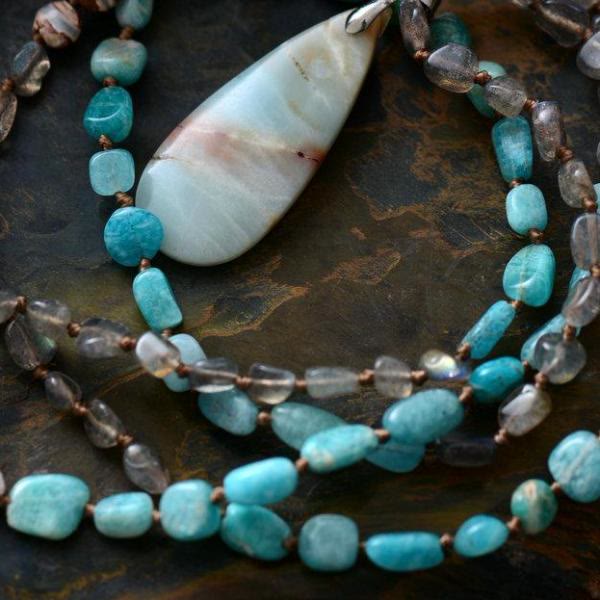 Olivenorma Amazonite Labradorite Agate Crystal Stone Mala Pendant - image 3