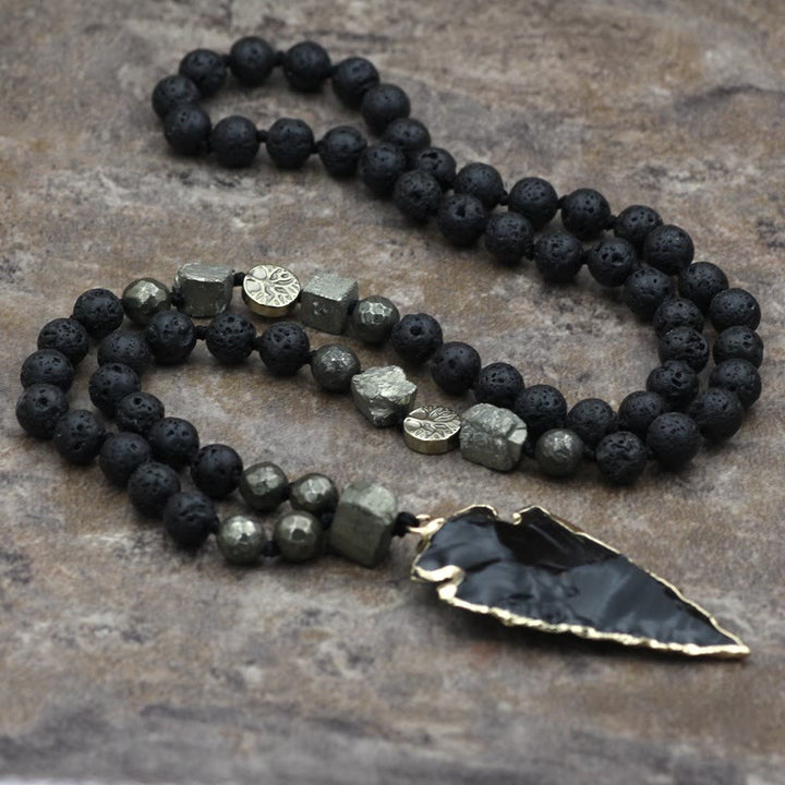Olivenorma Obsidian Lava Stone Arrow Pendant Mala Necklace - image 3