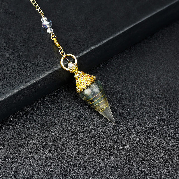 Olivenorma Natural Crystal Resin Hexagonal Pyramid Pendulum - Moss Agate - image 69