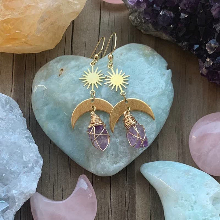 Rising Sun Moon Amethyst Witch Earring Necklace - image 3