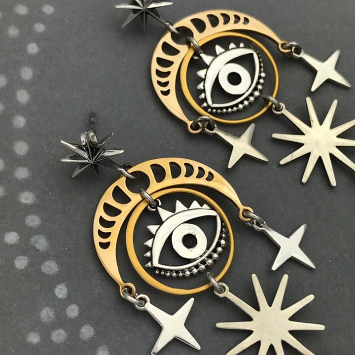 Olivenorma Evil Eye Star Moon Witch Earrings - image 4