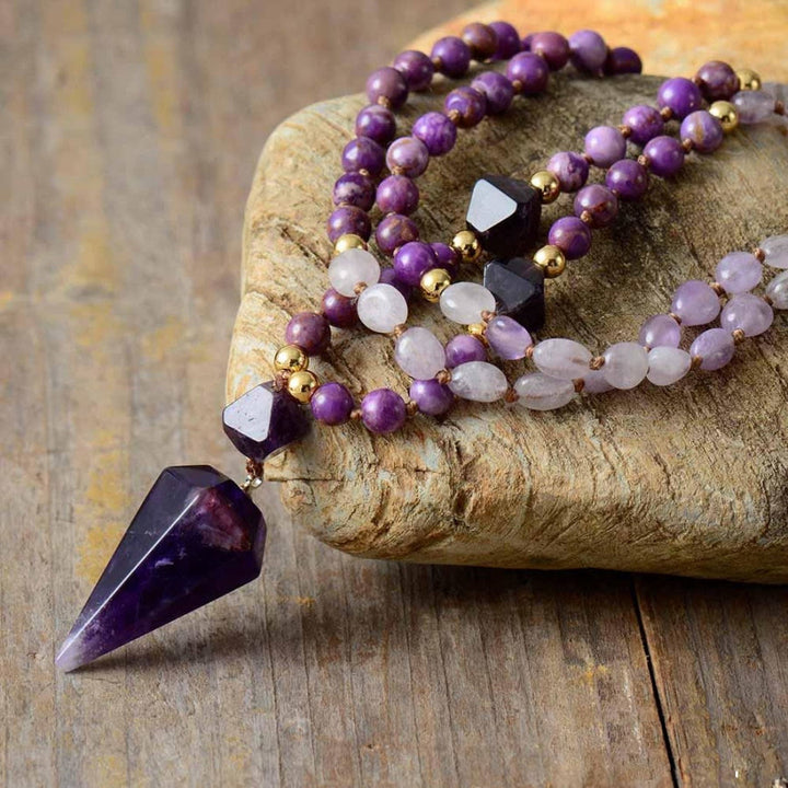 Olivenorma Natural Amethyst Purple Jade Beaded Mala Necklace - Necklace - image 0
