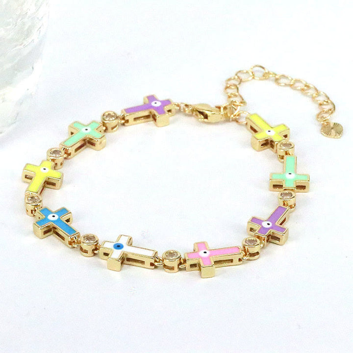 Olivenorma Color Dripping Evil Eye Alloy Cross Beads Bracelet - Rainbow Colors Cross - image 7