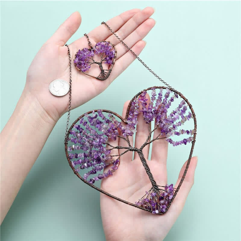 Olivenorma Heart Shape Chakra Tree Of Life Crystal Dream Catcher - Amethyst - image 8