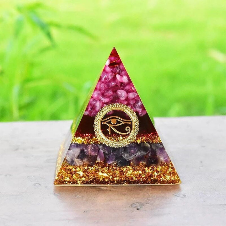 Olivenorma Pink Crystal Amethyst Eye Of Horus Orgone Pyramid - 3.93''*3.93''(10cm X 10cm) - YES PLEASE $8 - image 0