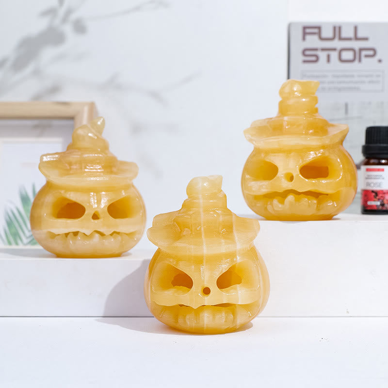 Olivenorma Yellow Aventurine Pumpkin Skull Carving Gemstone Decoration Lamp - image 3
