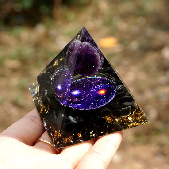 Olivenorma Yin And Yang Obsidian Orgone Pyramid - image 2