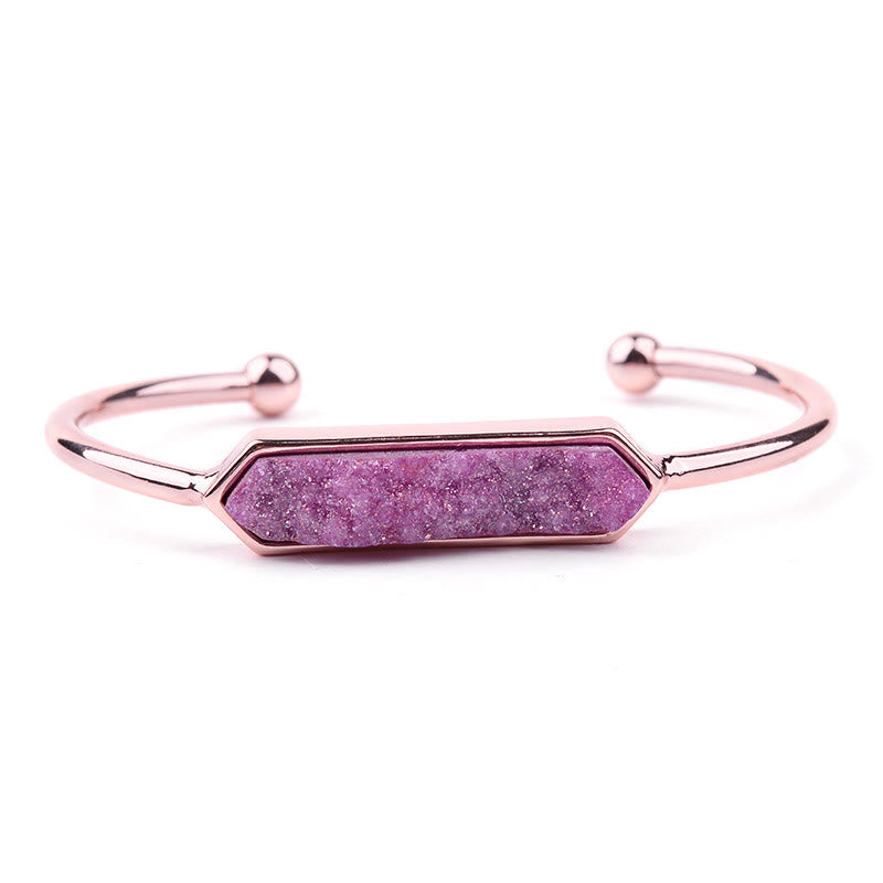 Olivenorma Natural Crystal Cluster Metal Copper Cuff Bracelet - Pink Crystal - Rose Gold - image 34