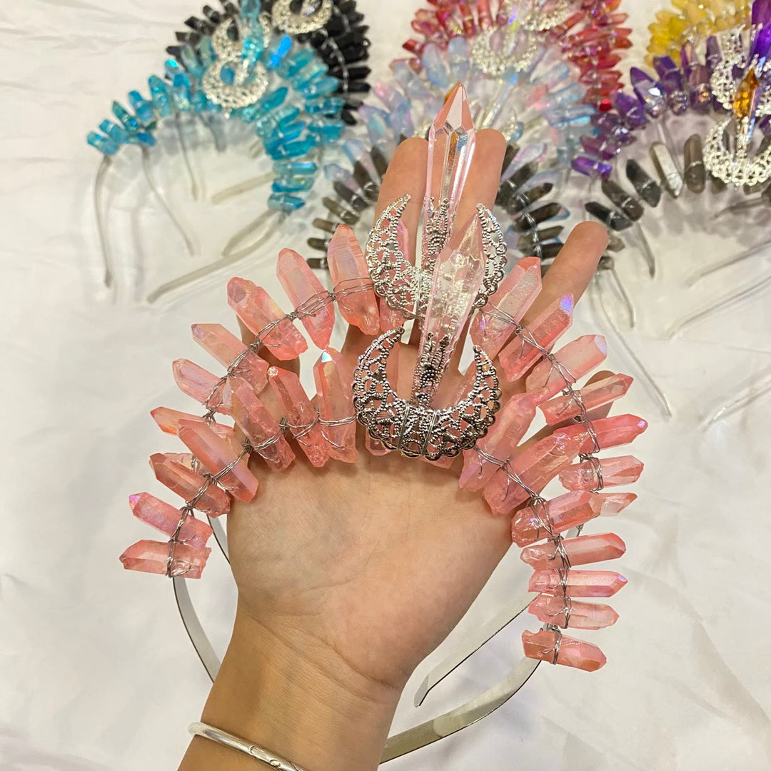 Olivenorma Moon Decoration Headband Natural Crystal Crown - Strawberry Quartz - image 12