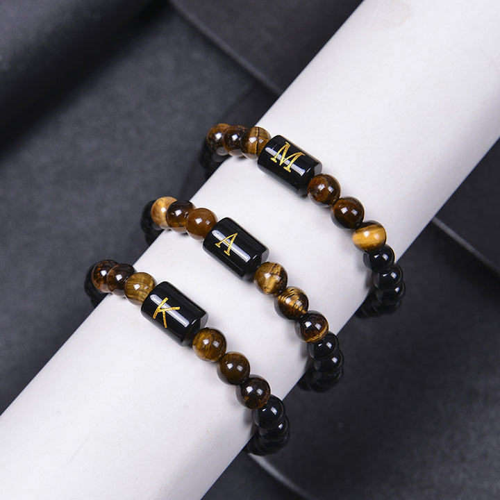 Tiger Eye With Obsidian Letter Bracelet - image 2