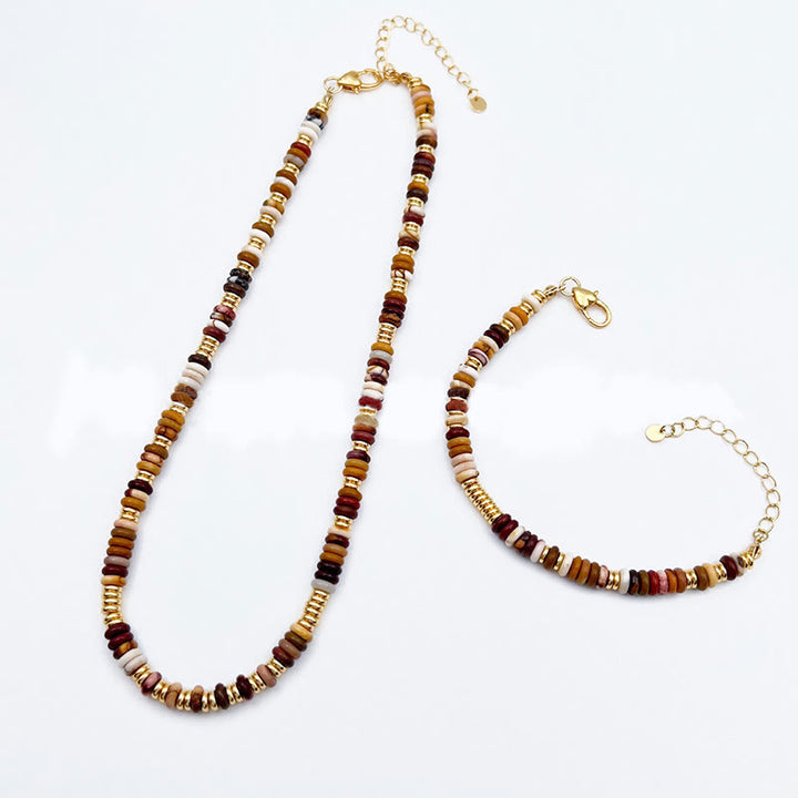 Olivenorma Sunset Frisbee Beaded Natural Agate Clavicle Necklace - image 9
