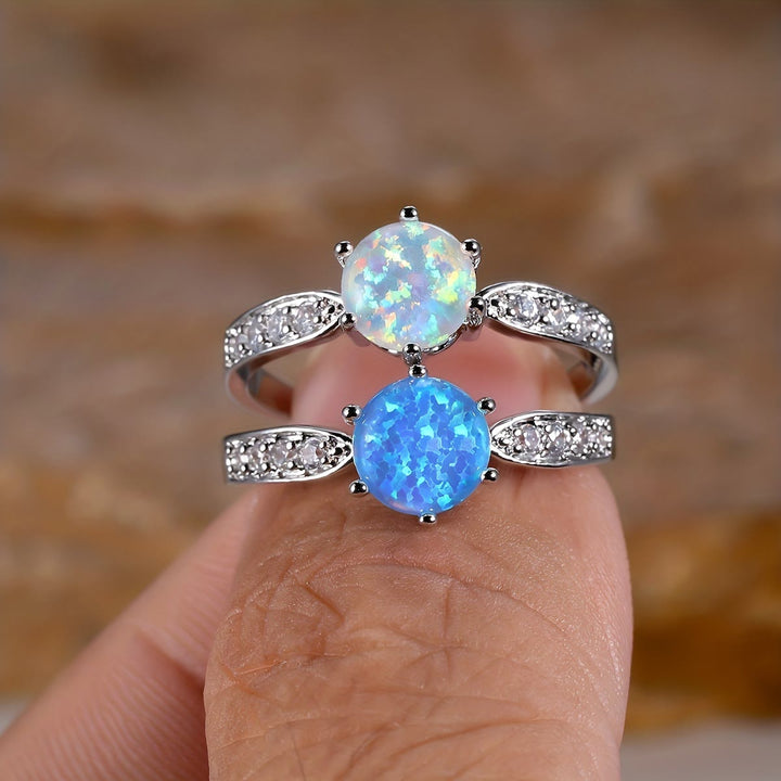Olivenorma Six Claws Round Opal Edge Band Ring - image 0