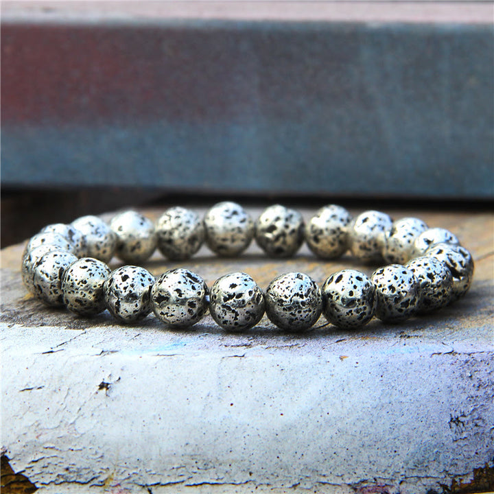 Olivenorma Plated Lava Stone 8mm Beaded Men Bracelet - Lava Stone&Silver - image 6