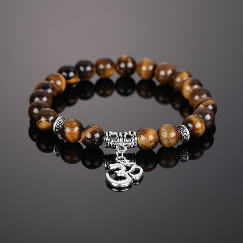 Olivenorma Natural Crystal Beaded Om Symbol Bracelet - Tiger Eye - image 9