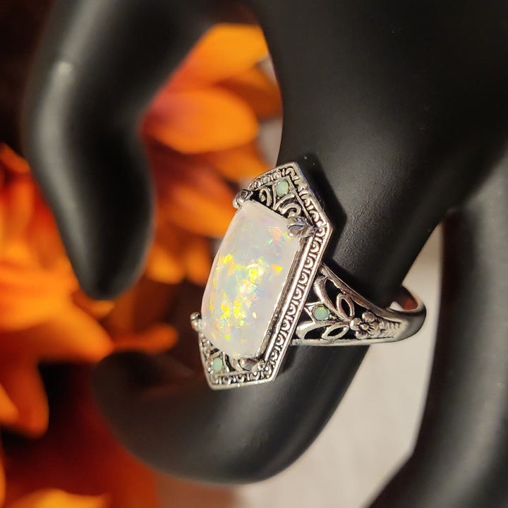 Olivenorma Square White Opal Antique Alloy Ring - image 3