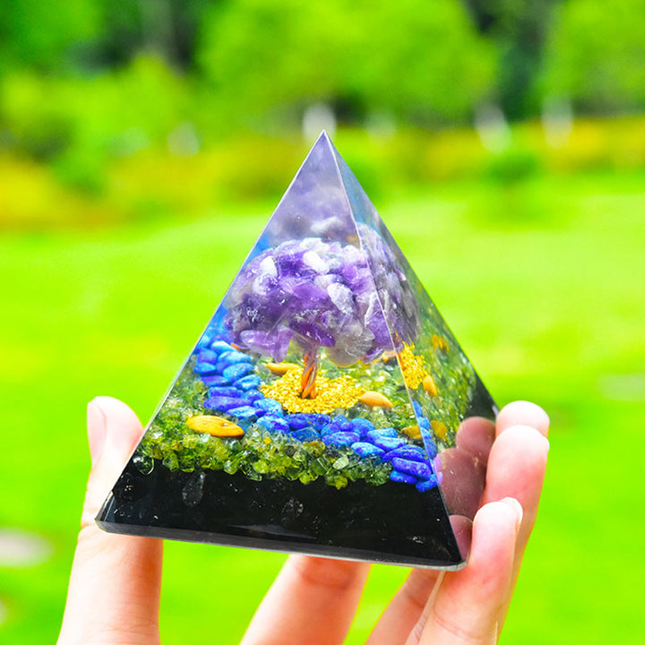 Olivenorma Amethyst Peridot Obsidian Lapis Lazuli Tree Of Life Orgone Pyramid - image 3