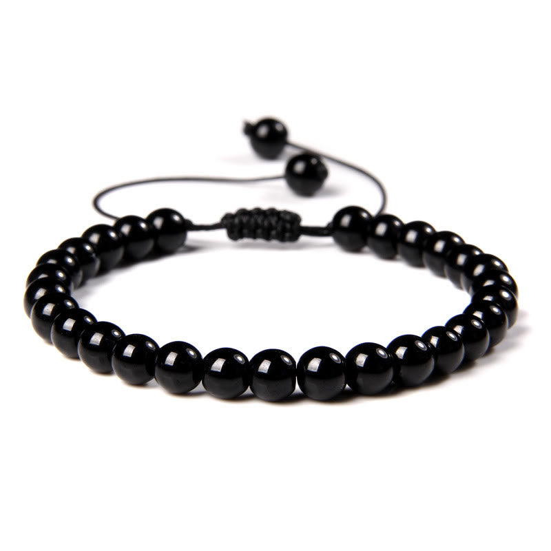 Olivenorma Natural 6mm Stone Beads Braided Wrap Bracelet - Obsidian - image 4
