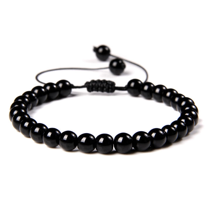 Olivenorma Natural 6mm Stone Beads Braided Wrap Bracelet - Obsidian - image 4