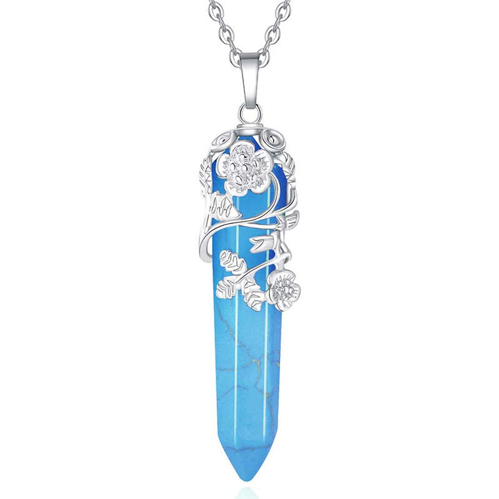 Olivenorma Natural Crystal Hexagonal Column Necklace - Blue Turquoise - image 23