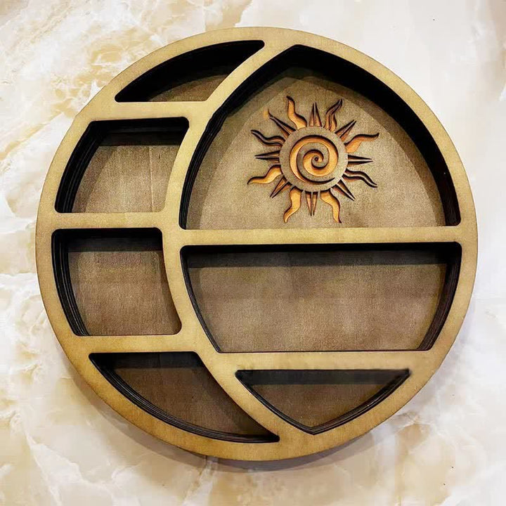 Olivenorma Round-shaped Crescent Moon & Sun Crystal Shelf - Brown - image 0