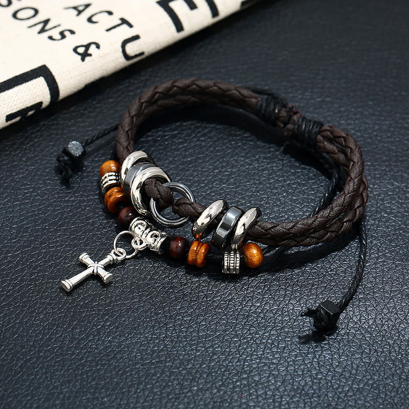 Olivenorma Adjustable Multi Layered Braided Woven Leather Cross Bracelet - image 4