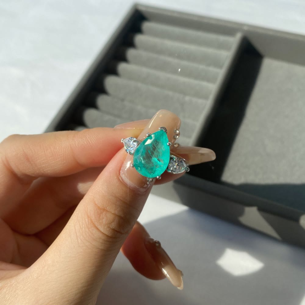 Olivenorma Paraiba Tourmaline White Zircon Exquisite Ring - image 7