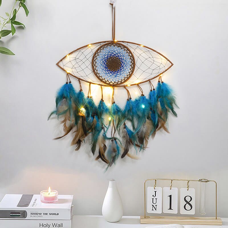 Olivenorma Evil Eye Green Brown Feathers Dream Catcher - image 3