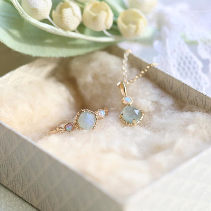 Olivenorma Natural Labradorite Square Stone Ring Necklace - image 12
