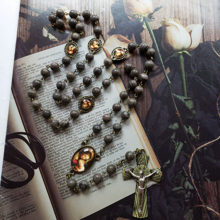 Olivenorma Black Wood Grain Rosary Holy Medal Cross Necklace - image 3