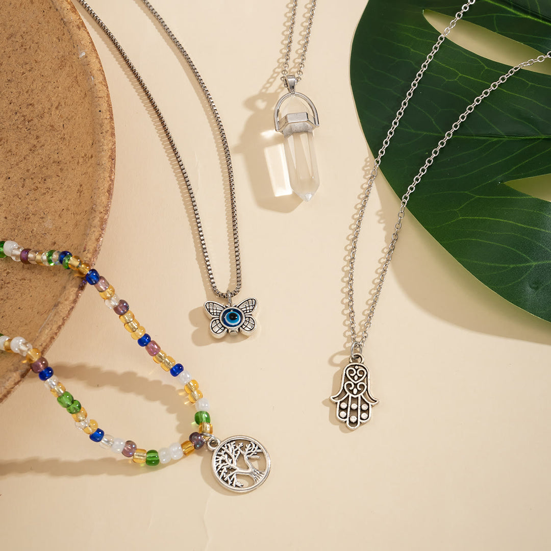 Olivenorma Natural Quartz Tree Of Life Hamsa Pendant Necklace Set - image 12