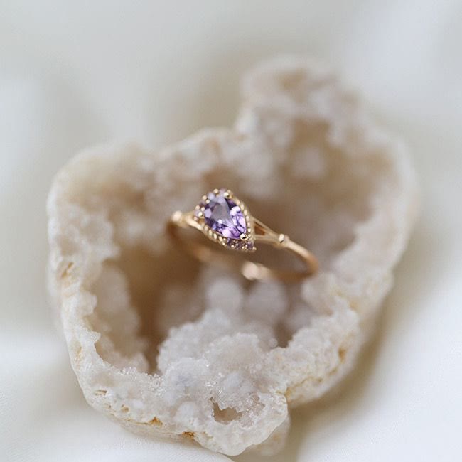 Olivenorma Amethyst White Zircon Water Drop Open Adjustable Ring - Amethyst - image 0