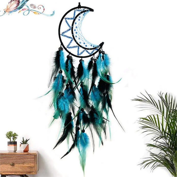 Olivenorma Purple Blue Beaded Black Feather Dream Catcher - Black Blue - With Lights - image 3