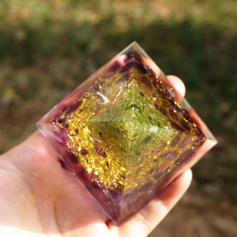 Olivenorma Peridot With Amethyst Tree Of Life Orgone Pyramid - image 4