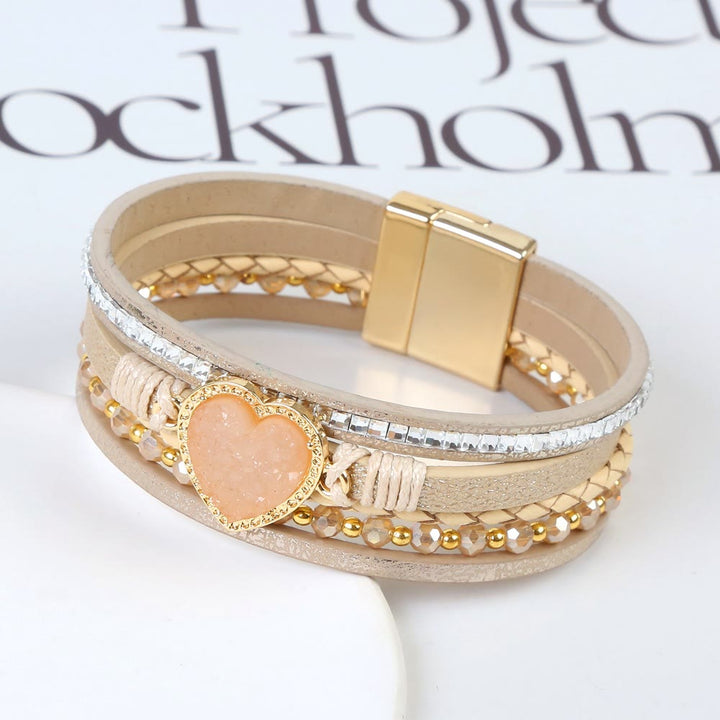 Olivenorma Heart Shape Cluster Multilayer Braided Leather Bracelet - image 15