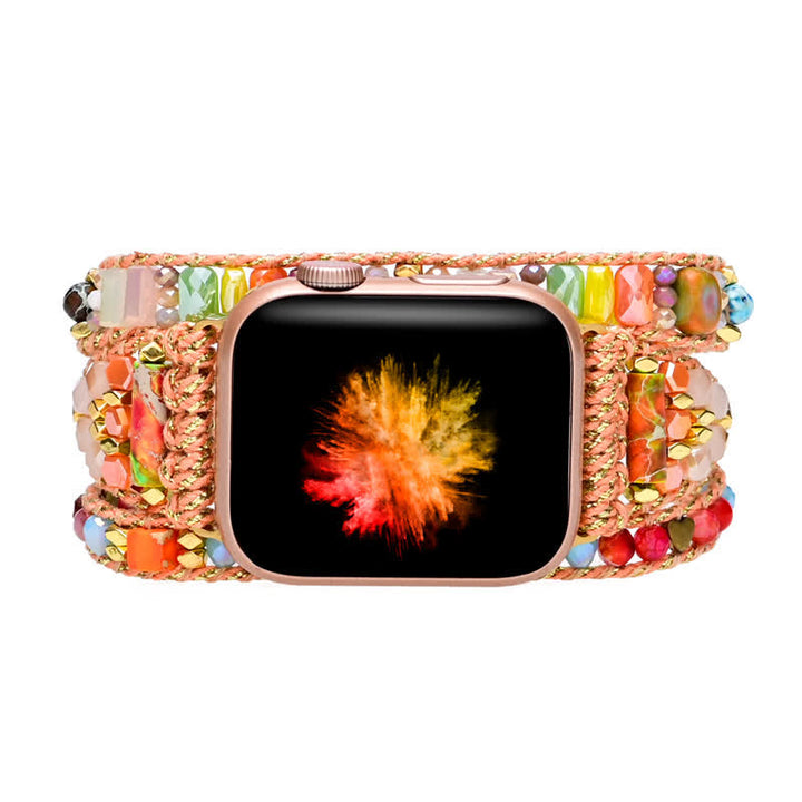 Olivenorma Natural Pink Crystal Colourful Gemstones Apple Watch Strap Wrap Bracelet - image 2
