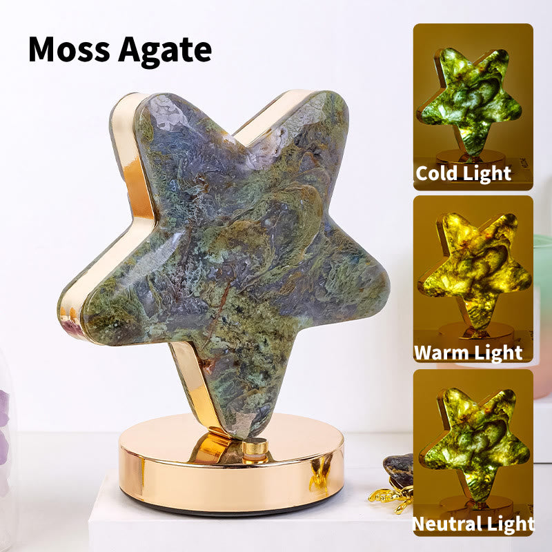Olivenorma Natural Crystal Stone Table Night Lamp Gemstone Decoration - Star&Moss Agate - image 4