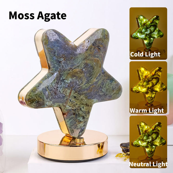 Olivenorma Natural Crystal Stone Table Night Lamp Gemstone Decoration - Star&Moss Agate - image 4