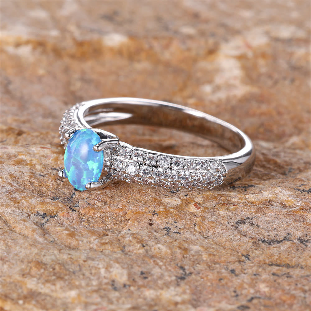 Olivenorma "Shiny Elegance" Round Opal Zircon Edge Band Ring  - image 6