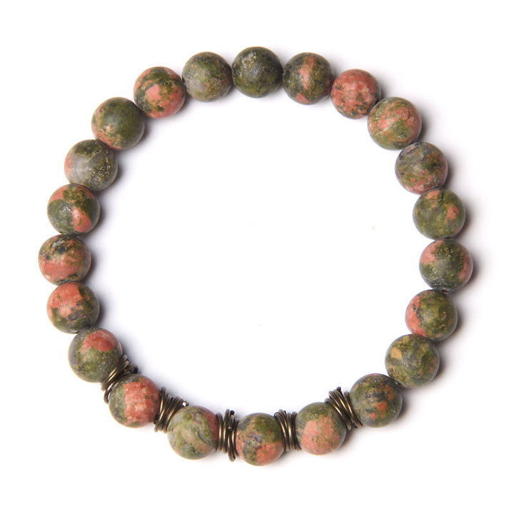 Olivenorma Polished Natural Stone 8mm Bead Stretch Yoga Bracelet - Unakite - image 5