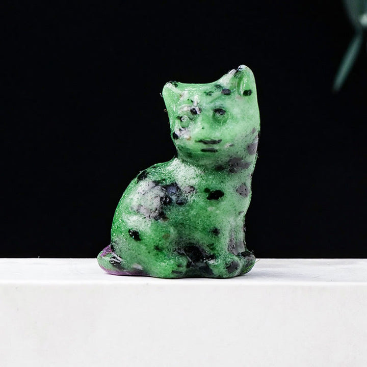 Olivenorma Natural Crystal Lucky Cat Carved Gemstone Decoration - Ruby Zoisite - image 12