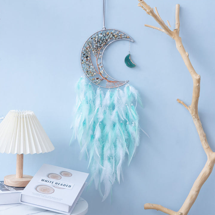 Olivenorma Natural Gravel Woven Tree of Life Moon Dream Catcher - Amazonite - image 44