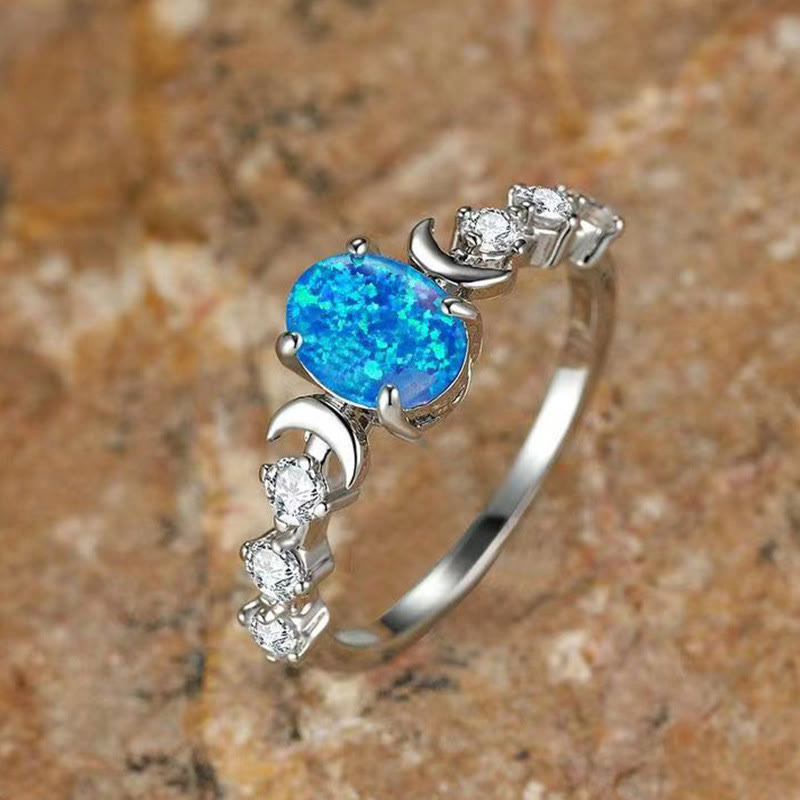 Olivenorma "Stone of Purification"- Crecent Moon Phases Opal Ring - Blue Opal#Silver - 11 - image 4