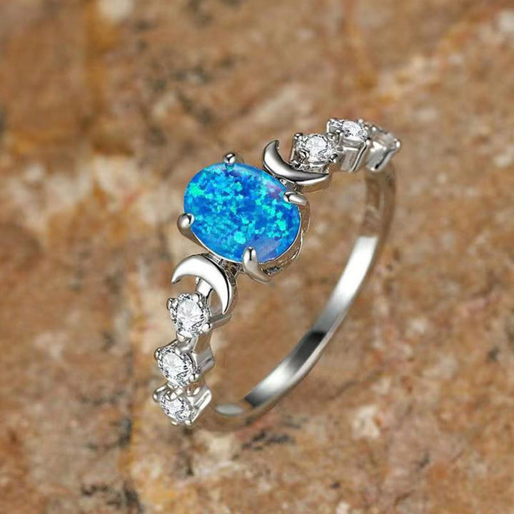 Olivenorma "Stone of Purification"- Crecent Moon Phases Opal Ring - Blue Opal#Silver - 11 - image 4