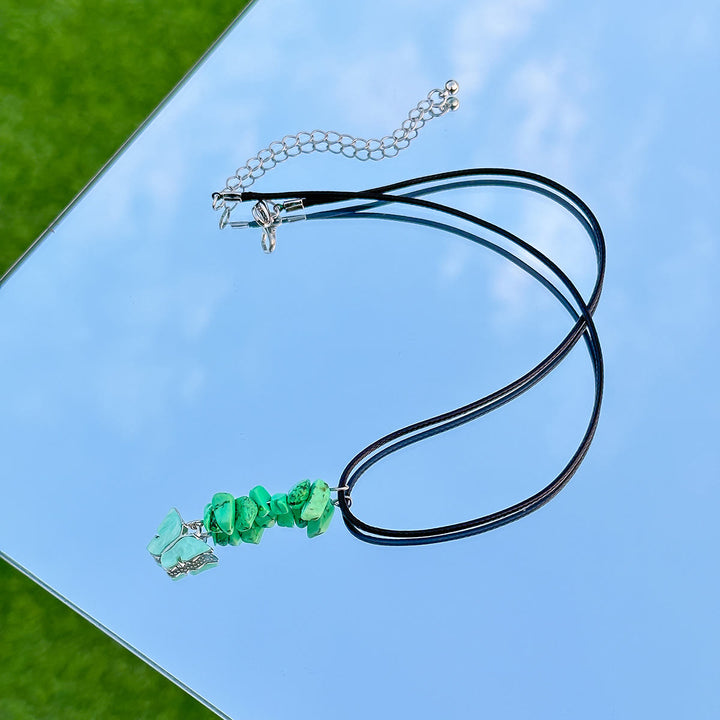 Olivenorma Natural Stone Butterfly Tassel Leather Wax Thread Necklace - image 2