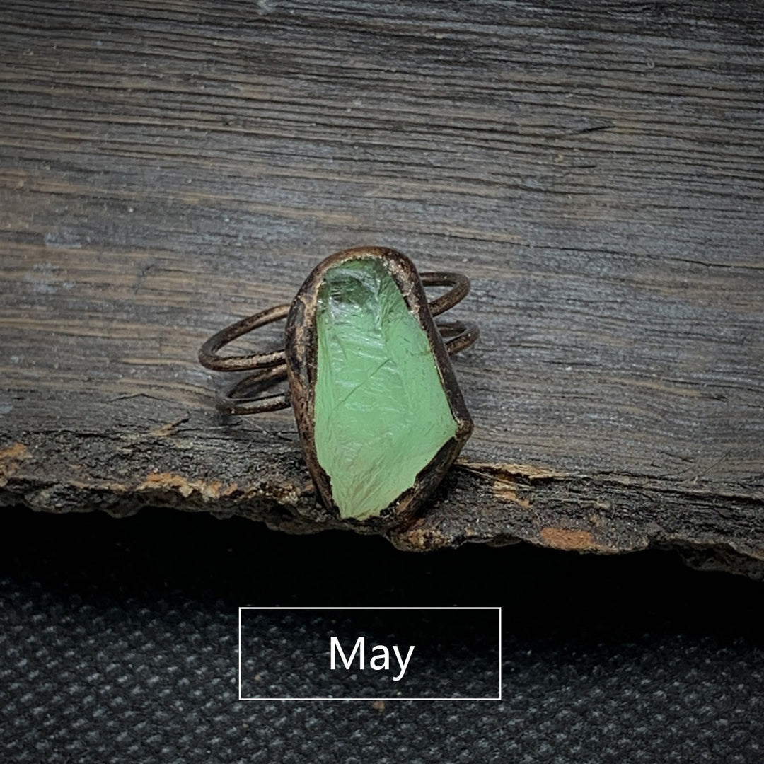 Olivenorma Natural Irregular Raw Stone Twelve Birthstone Adjustable Ring - May&Green Fluorite - image 28