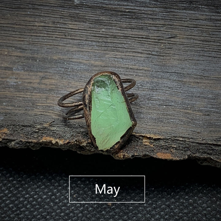 Olivenorma Natural Irregular Raw Stone Twelve Birthstone Adjustable Ring - May&Green Fluorite - image 28